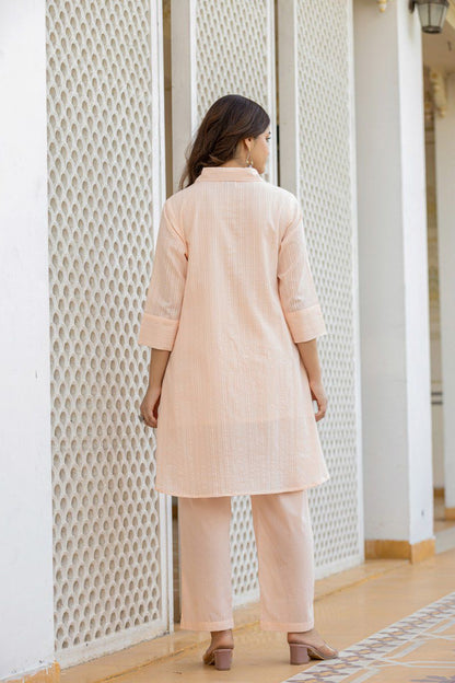 Cotton co-ord set for women with embroidered top and bottom – fully stitched ethnic casual wear