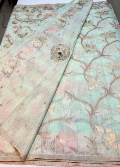 Jamdhani Cotton Saree with Zari Weave and Tassel Pallu – Pastel Festive Wear