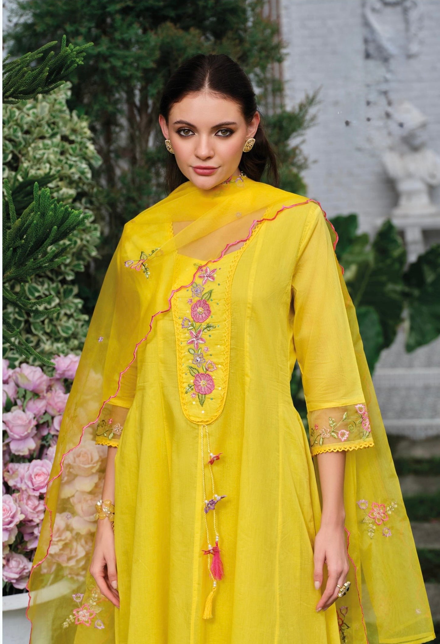 Pure Mul Chanderi Three-Piece Suit Set with Designer Thread and Handwork – Sizes XL and 2XL