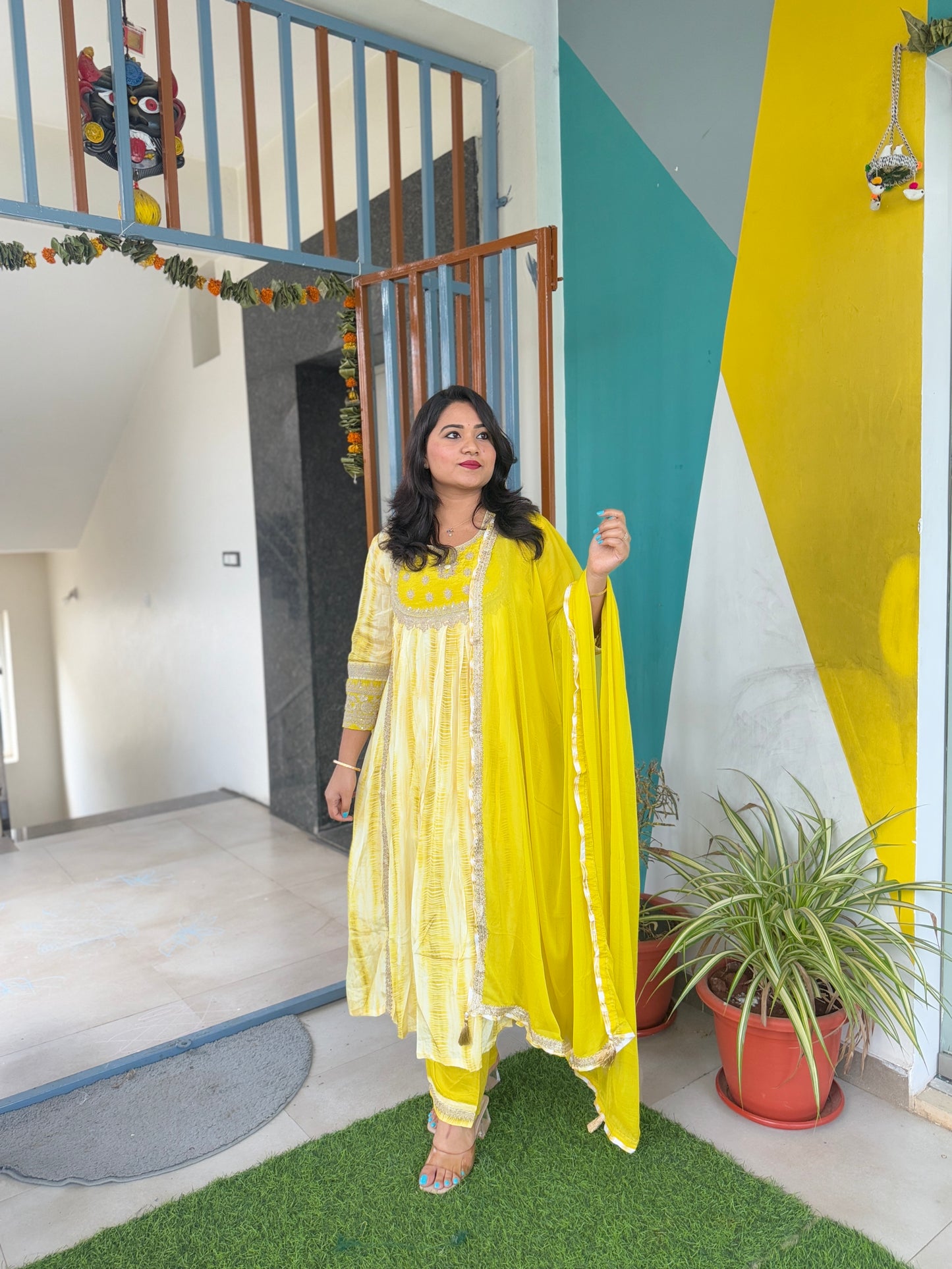 Crepe Anarkali Kurta Pant with Dupatta Set for Women – Embroidered Detailing – M to XXL