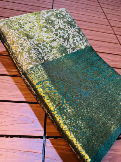 Kanjivaram Silk Saree with Mina Weaving, Nylon Zari Border, Rich Pallu and Blouse Piece