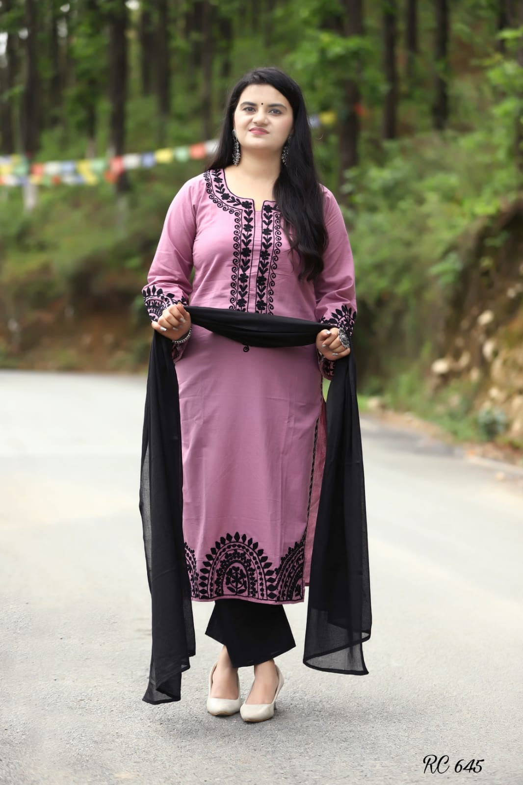 Embroidered Cotton Kurti Pant Dupatta Set for Women with Designer Sleeves – Sizes 38 to 46