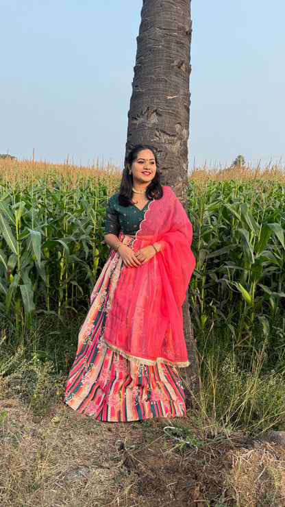 Multicolor Crepe Silk Digital Floral Printed Lehenga Choli with Dupatta for Women – XL and 2XL Sizes