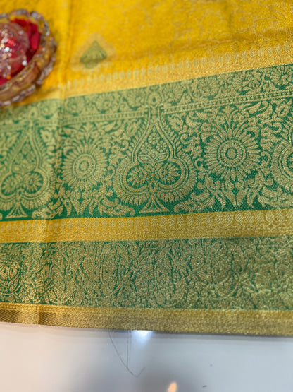 Pure Soft Silk Saree with Rich Zari Weaving and Multicolor Thread Work, Running Silk Blouse
