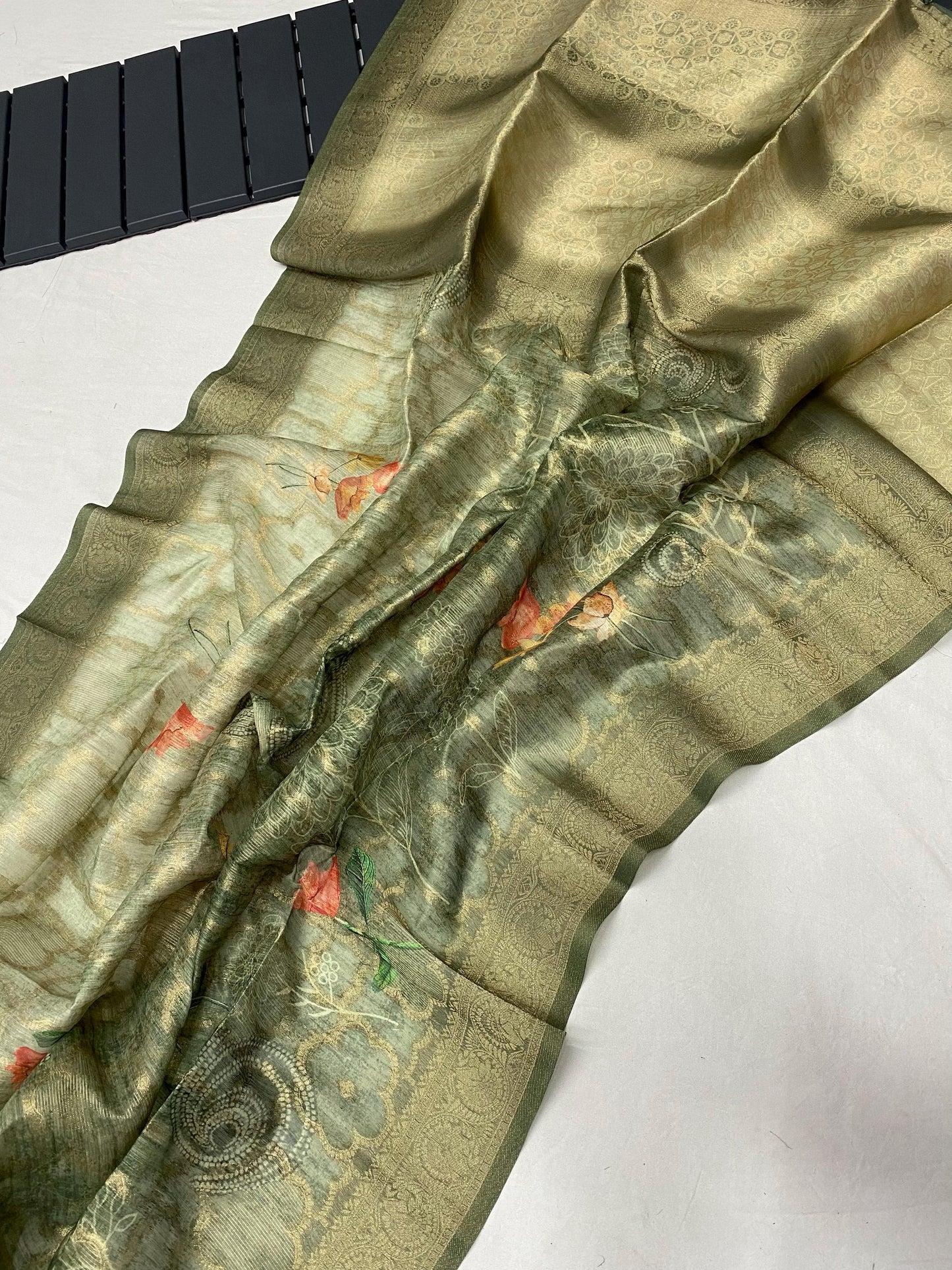 German Silk Saree with Super Weaves, Digital Print and Printed Blouse – Festive Wear for Women