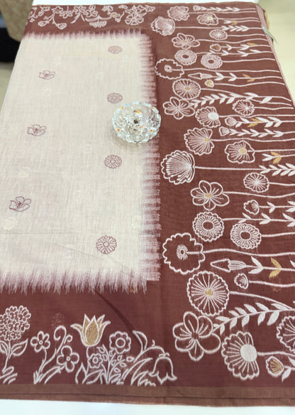 Munga cotton handloom weaving saree with woven floral border and tassel pallu for women