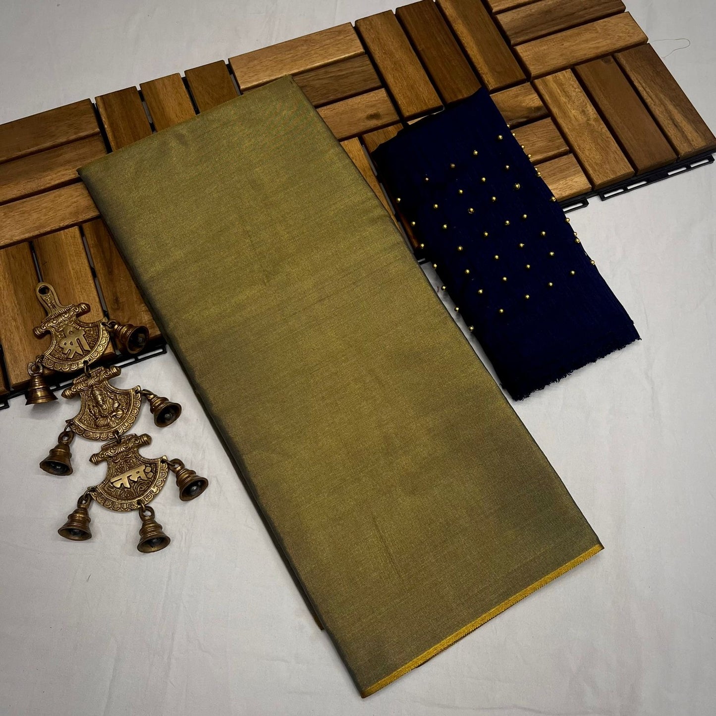 Semi Uppada Tissue Silk Bridal Saree with Mono Banglori Blouse and Pearl Work