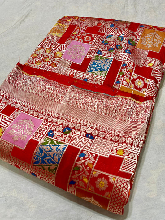 Banarasi Tilfi Katan Silk Saree with Zari Weaving and Multicolor Motifs – Silk Mark Certified