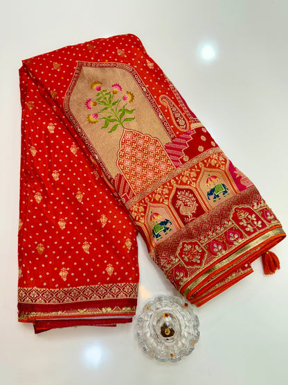 Pure Dola silk saree with position weaving and embroidered blouse – premium ethnic wear for weddings and festive occasions