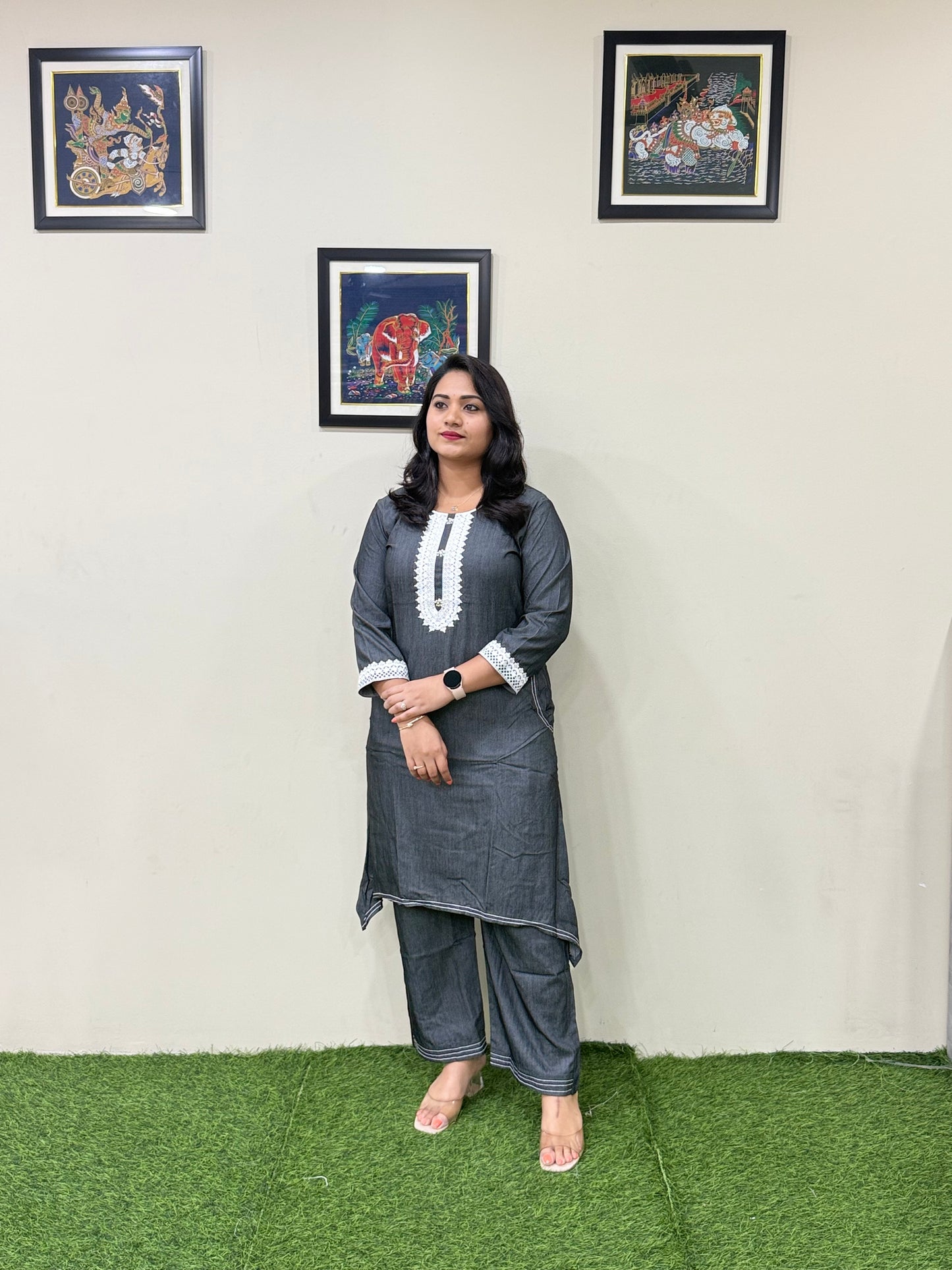 Premium Fancy Denim Co-Ord Set for Women with Thread Work – Fish-Cut Top and Pocket Pant