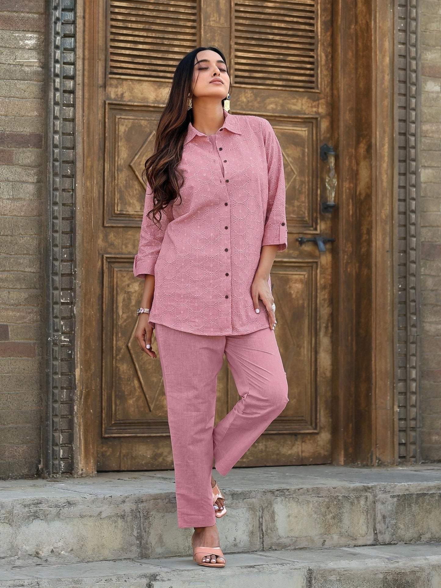 Women's Shifli Cotton Kurta Set with Matching Bottom in Soft Pastel Shades