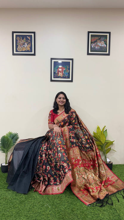 Semi-Chanderi Silk Pashmina Saree with Woven Pattern – Winter Festive Saree for Women