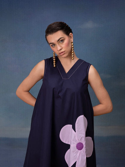 Poplin Cotton Sleeveless Midi Dress with Applique Detailing – Women’s Summer Casual Wear (M to XXL)