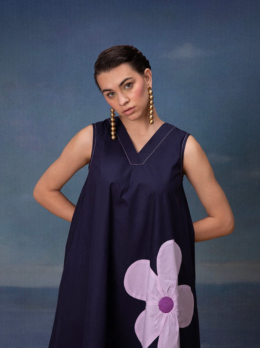 Poplin Cotton Sleeveless Midi Dress with Applique Detailing – Women’s Summer Casual Wear (M to XXL)