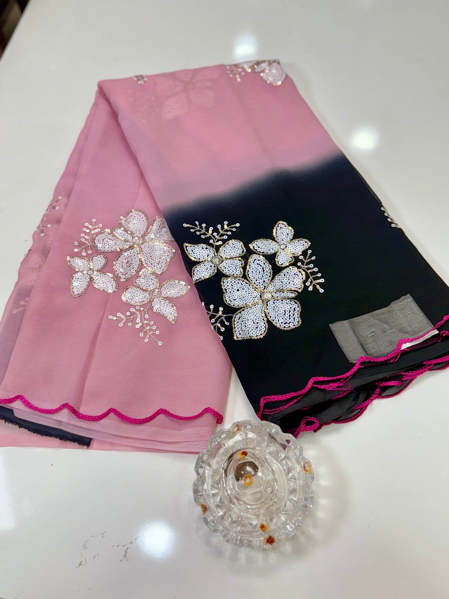 Georgette Saree with Embroidery Work and Satin Blouse for Women