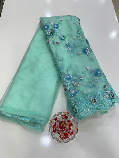 Mint Green Sequin Designer Saree for Women – Fancy Bollywood Party Wear with Designer Blouse