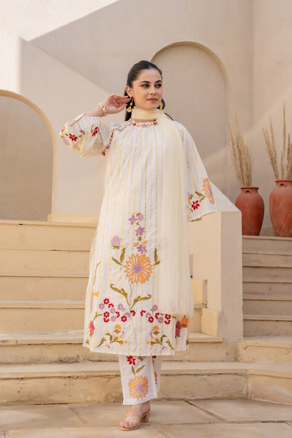 Pure Cotton Embroidered Kurta Pant Dupatta Set for Women – Available in Two Colors
