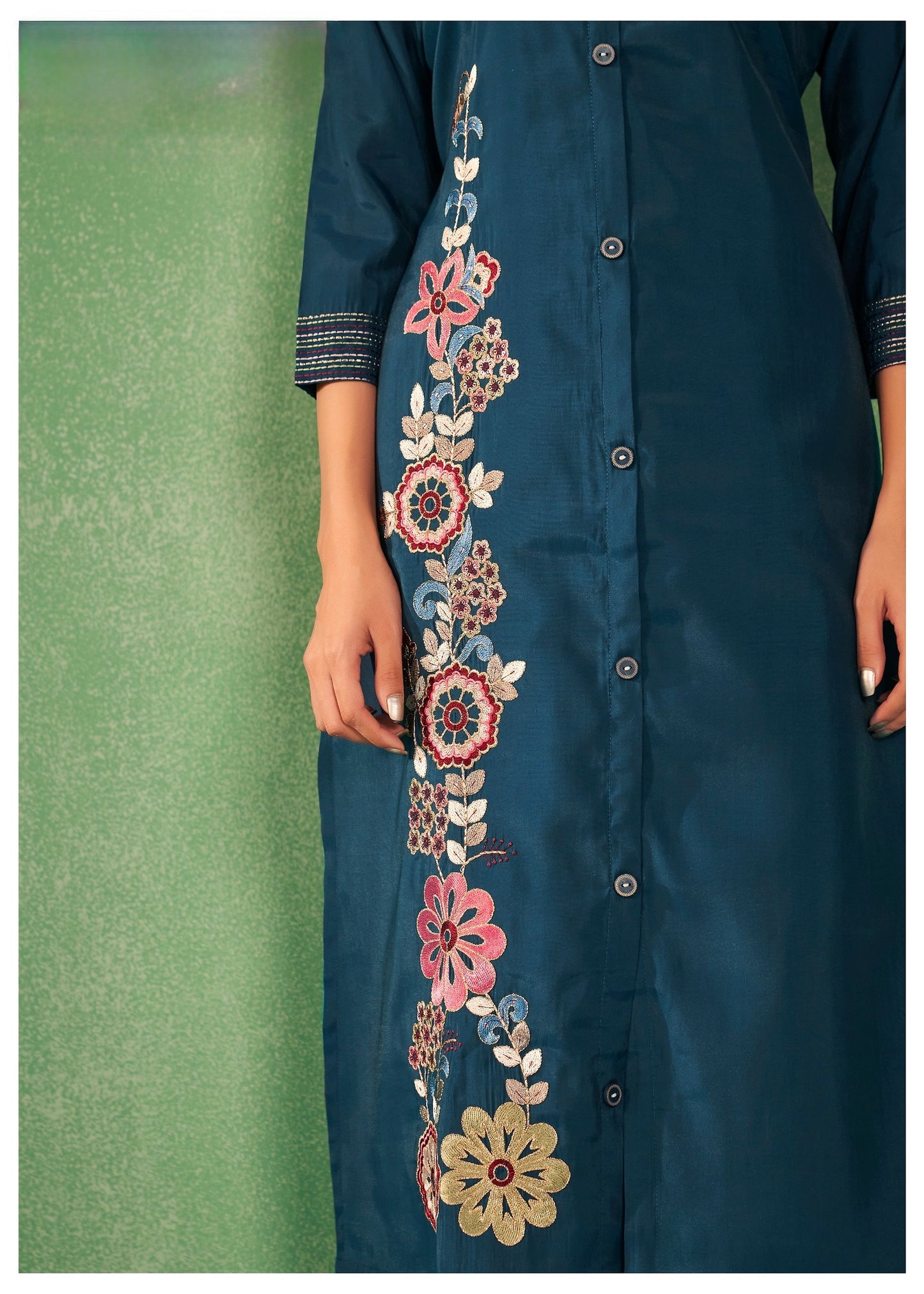 Viscose Silk Kurta Pant Dupatta Set with Printed Dupatta and Lace Finish – Sizes M to XXL