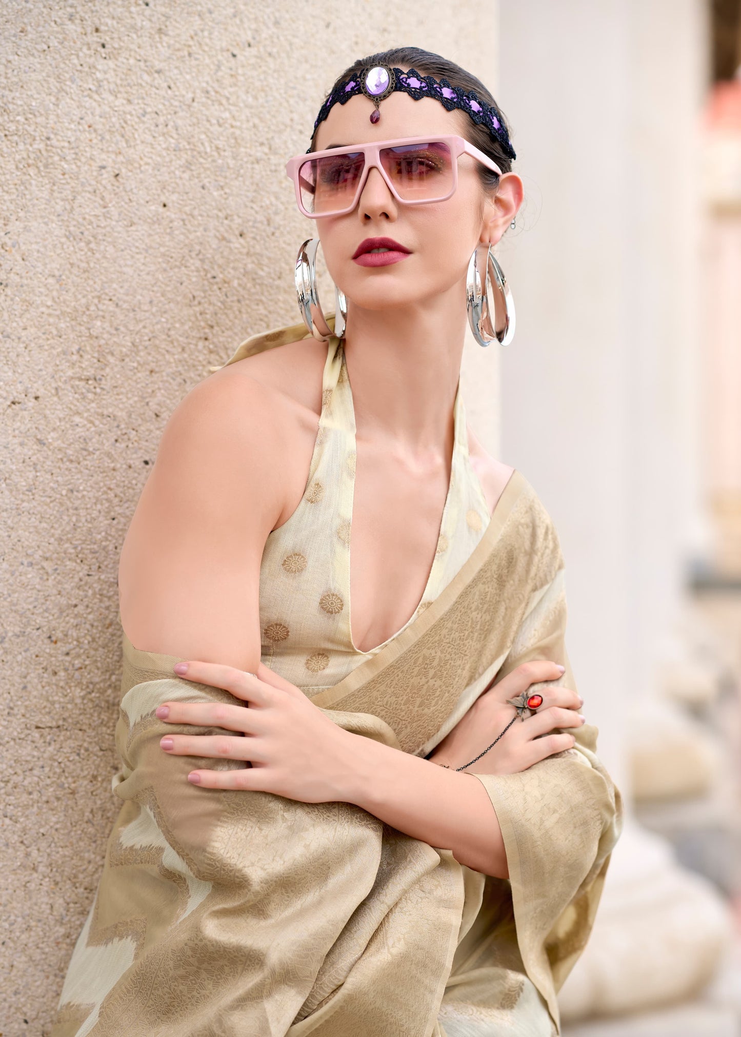 cotton linen silk saree with zigzag design and blouse – festive wear for women