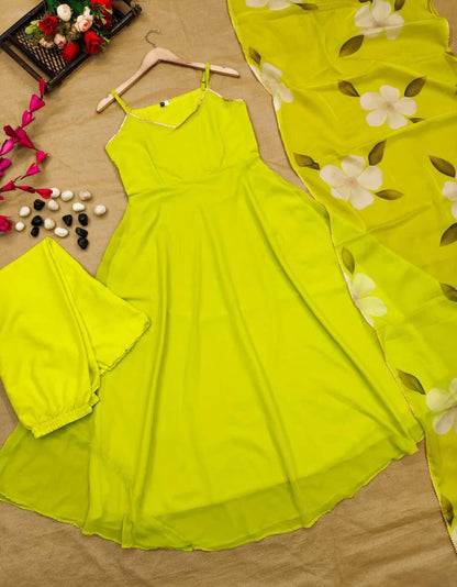 Fox Georgette Lilac Anarkali Dress with Kalamkari Dupatta – Fully Lined – Sizes M to XXL