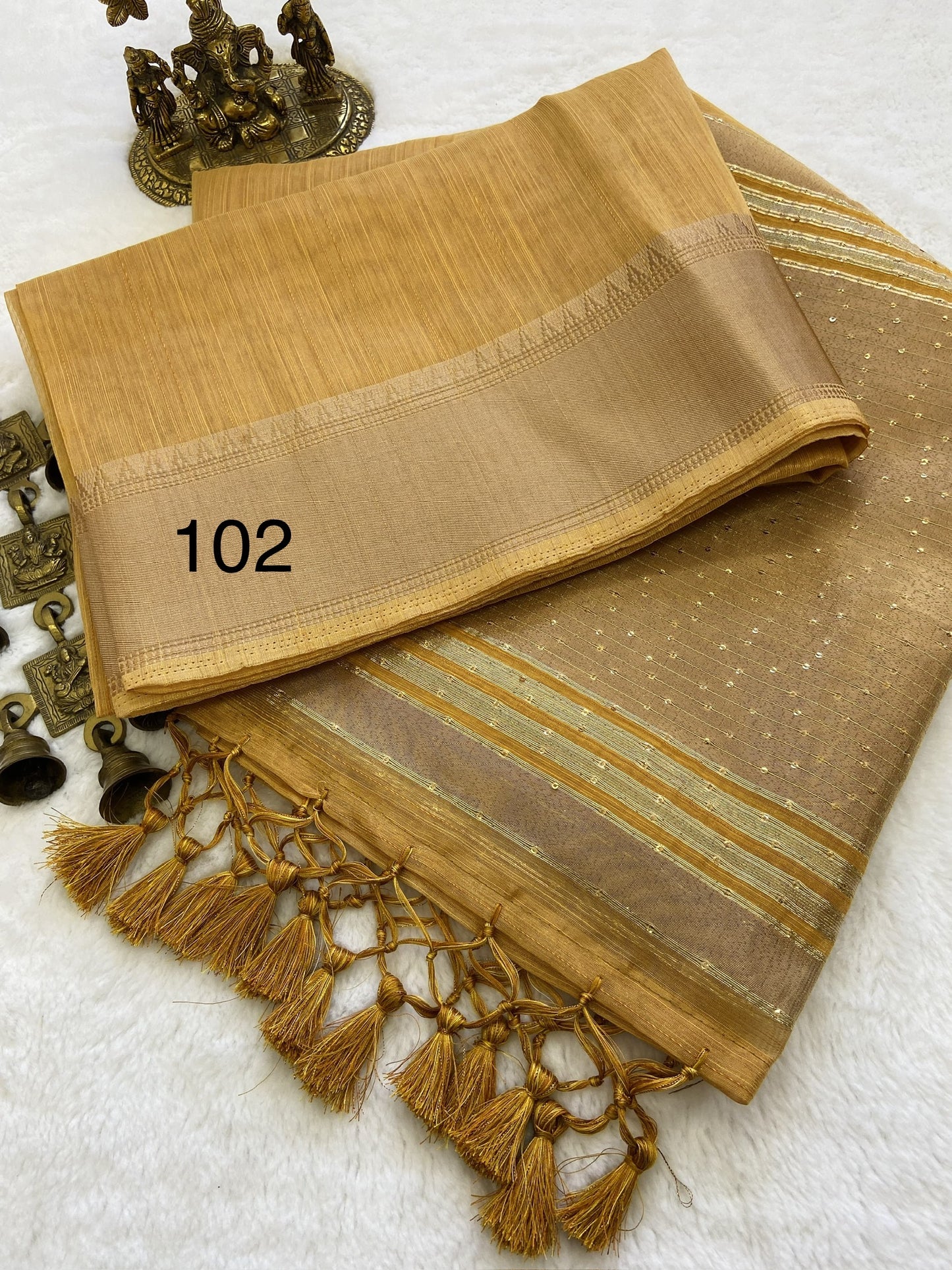 Soft Banarasi Tissue Silk Saree with Sequin Pallu, Gold Border and Running Blouse