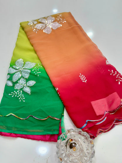 Georgette Saree with Embroidery Work and Satin Blouse for Women