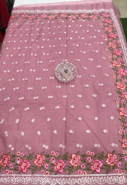 Banarasi Semi-Organza Saree with Embroidery and Fancy Border – Lightweight Festive Saree for Women