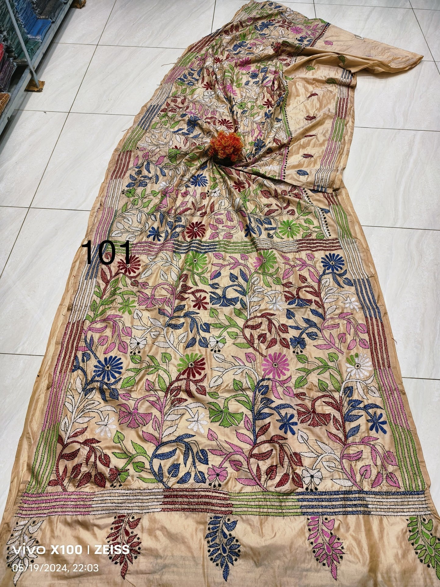 Blended Bangalore Silk Saree for Women with Kathastitch Embroidery – With Blouse Piece