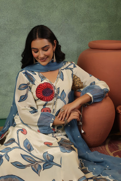 Pure Crepe Kurti Pant Dupatta Set for Women with Intricate Bits Work – Sizes 38 to 44