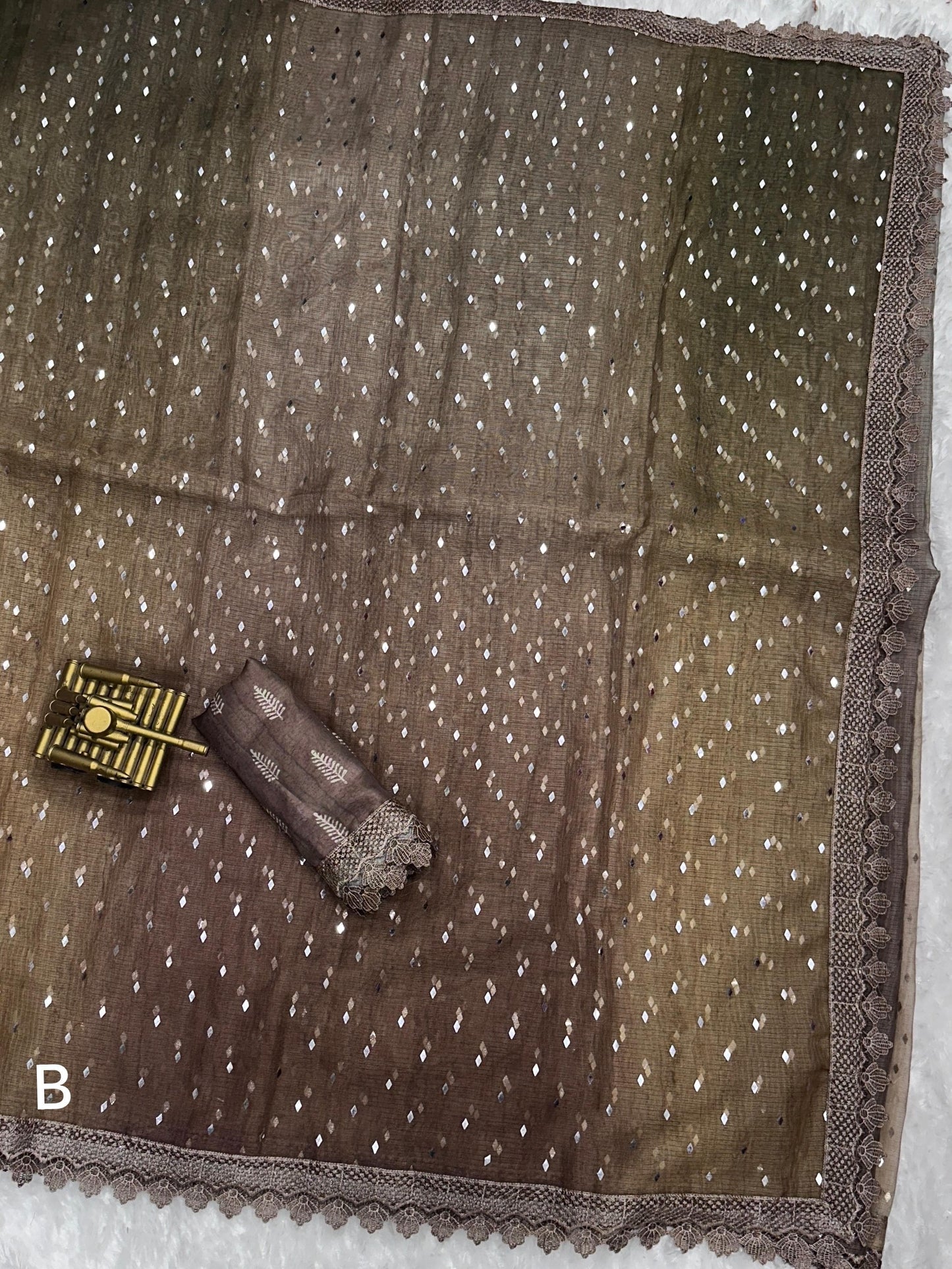 Leno Cotton Saree with Glitter Sequin Work, Digital Print, and Muslin Blouse for Women