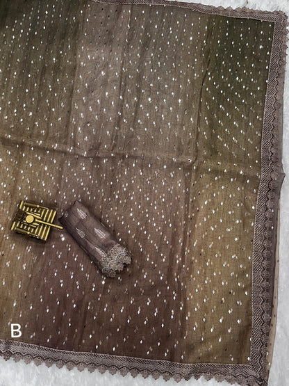 Leno Cotton Saree with Glitter Sequin Work, Digital Print, and Muslin Blouse for Women