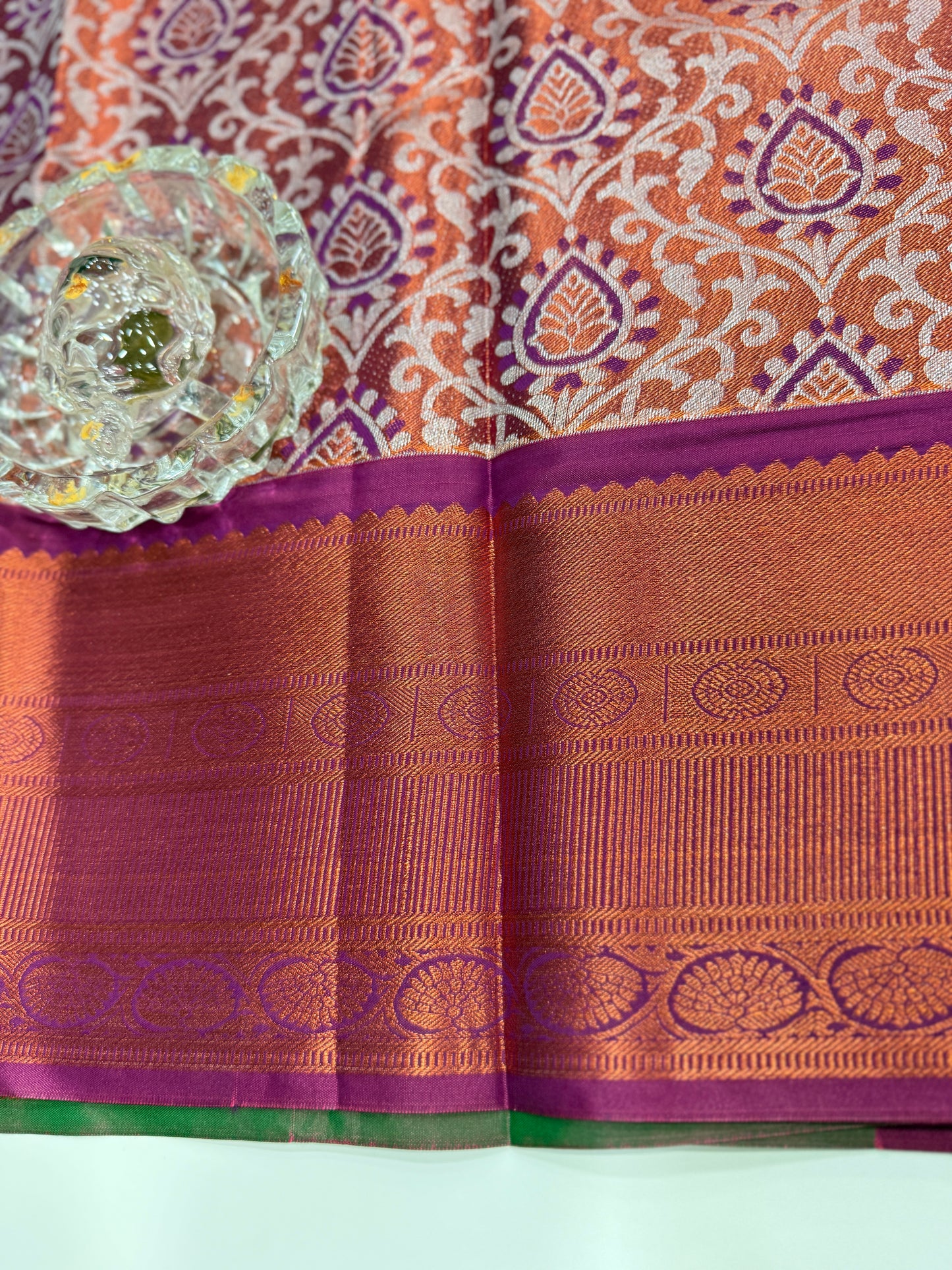 Bridal tissue saree for women with woven zari work and contrast border, kanchipuram style powerloom saree with blouse fabric
