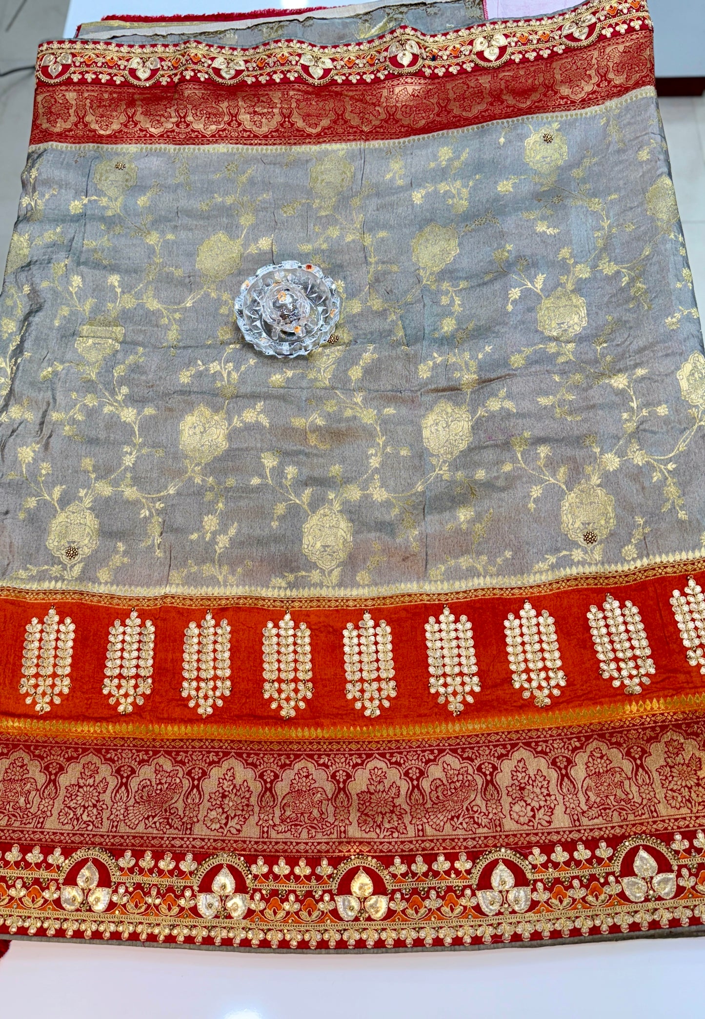 Pure Dola silk saree with position weaving and embroidered blouse – premium ethnic wear for weddings and festive occasions