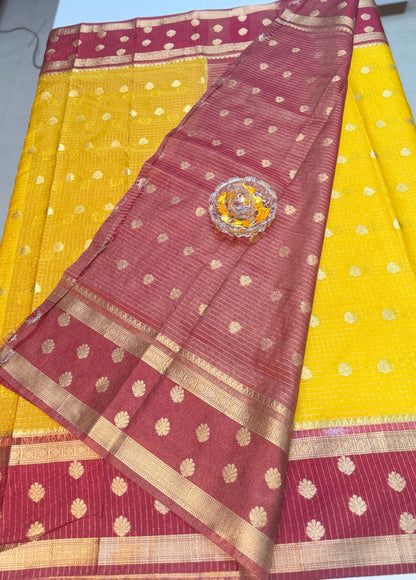 Banarasi Warm Silk Soft Saree with Zari Checks and Buti Motifs for Women