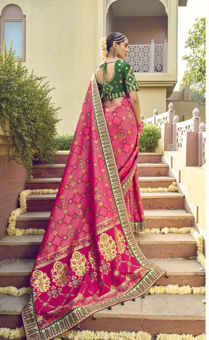 premium designer saree with woven motifs and embroidered blouse – ethnic festive wear for women