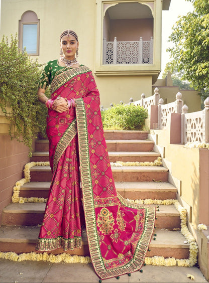 premium designer saree with woven motifs and embroidered blouse – ethnic festive wear for women