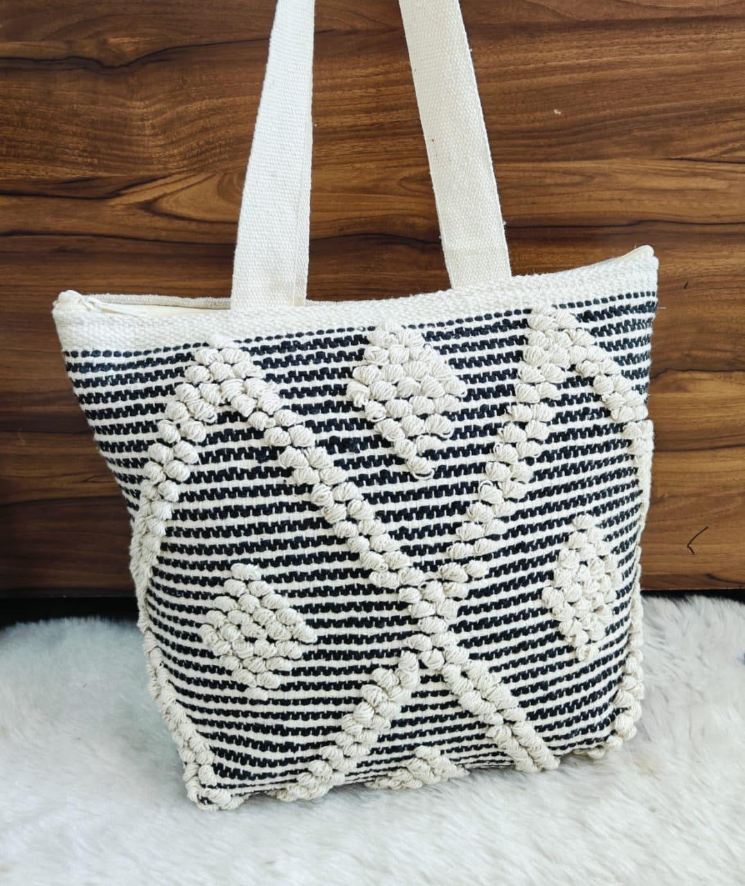 Handcrafted Boho Tote Bag with One-Side Work – Eco-Friendly Women’s Tote
