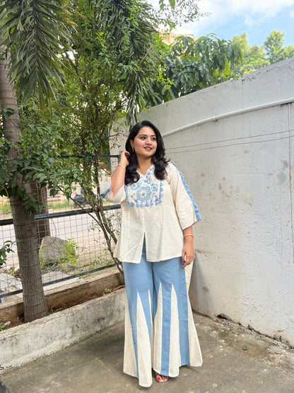 Cotton Embroidered Co-Ord Set with Flared Pants – Women’s Ethnic Fusion Wear (Sizes M–XXL)