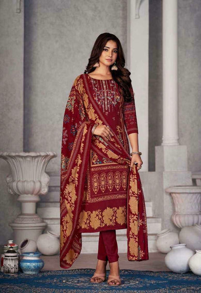 Soft Cotton Embroidered Suit Set with Swarovski Work and Mal Mal Dupatta for Women