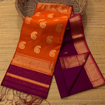 Maheshwari Silk Cotton Saree with Mango Butta Motifs & Gold Zari Border