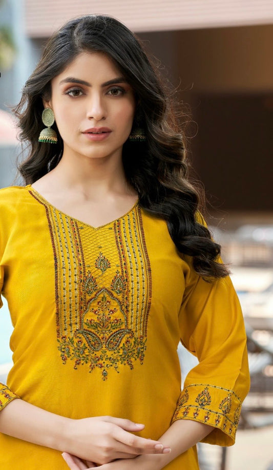 Heavy 14 KG Rayon Embroidered Kurti with Handwork Detailing for Women – S to XL