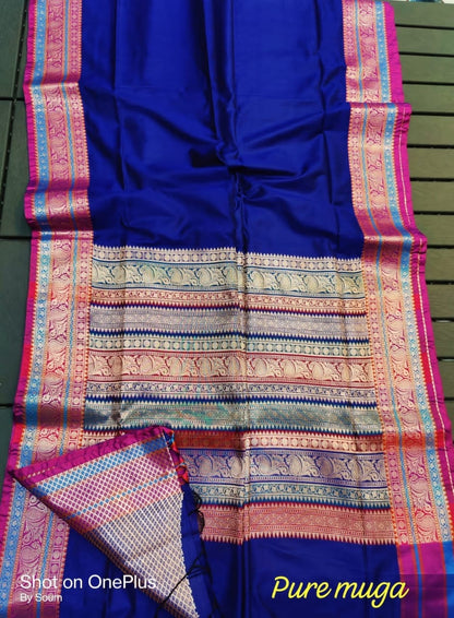 Muga Katan Saree with Brocade Blouse Piece for Women – Plain Body and Soft Drape