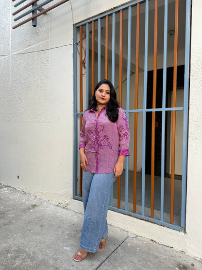 Crepe Bandhani Printed Top with Pintuck Detailing and Metal Buttons for Women