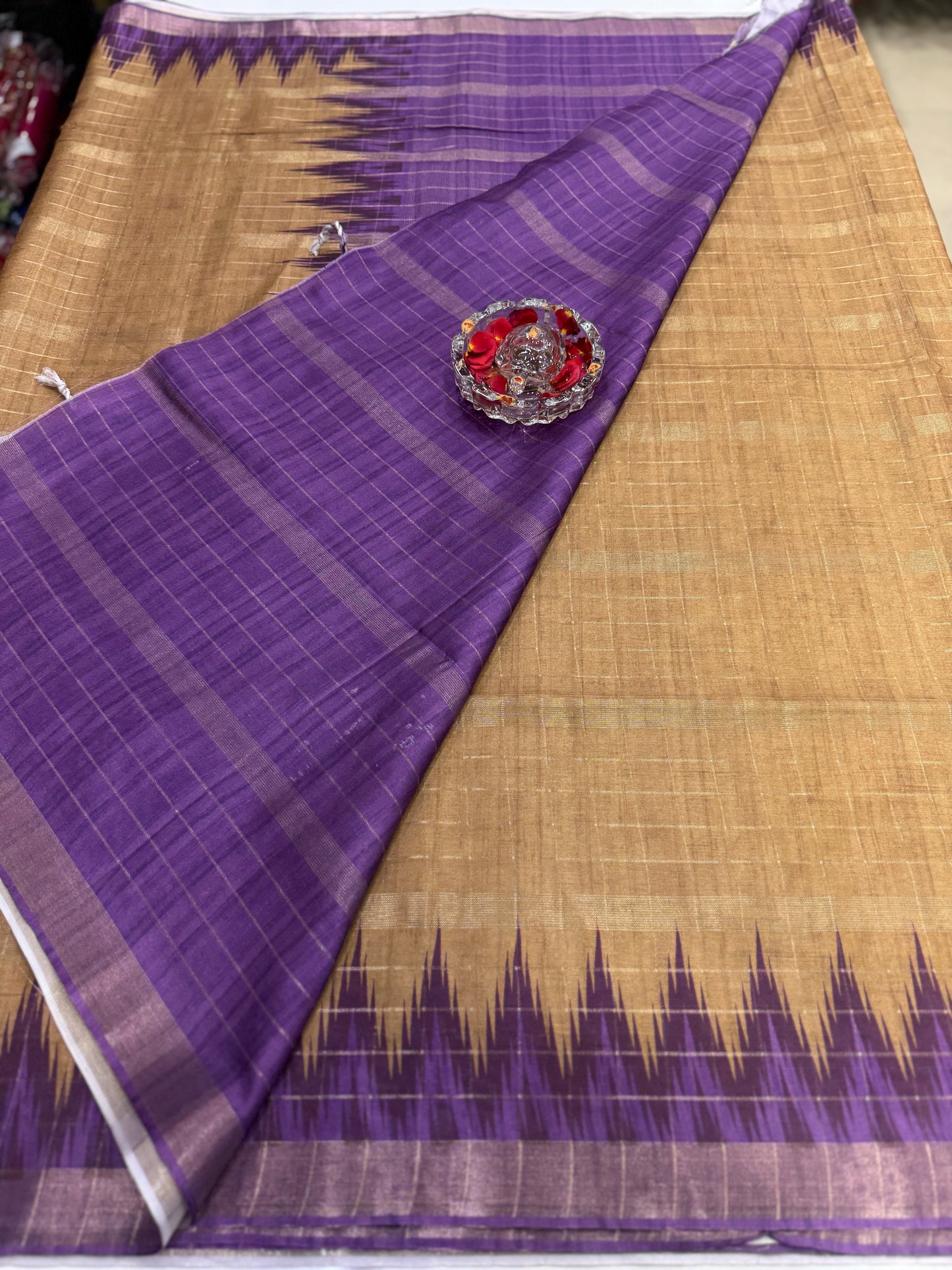 Semi Tussar Silk Saree with Contrast Border and Tassel Pallu for Women