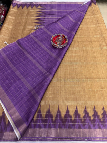 Semi Tussar Silk Saree with Contrast Border and Tassel Pallu for Women