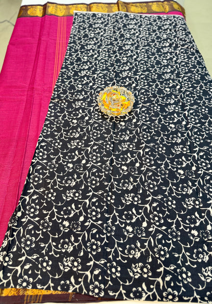 Chettinad Pure Cotton Saree with Zari Border – 80 Count, 20 Colours, 5.5m Length