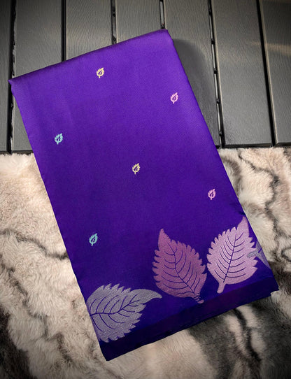 Pure Soft Silk Saree with Colorful Weaving and Leaf Panel Design
