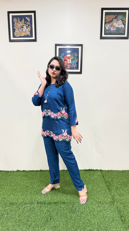 Women's Viscose Latex Co-ord Set in Trendy Solid Design – Sizes XL to 3XL