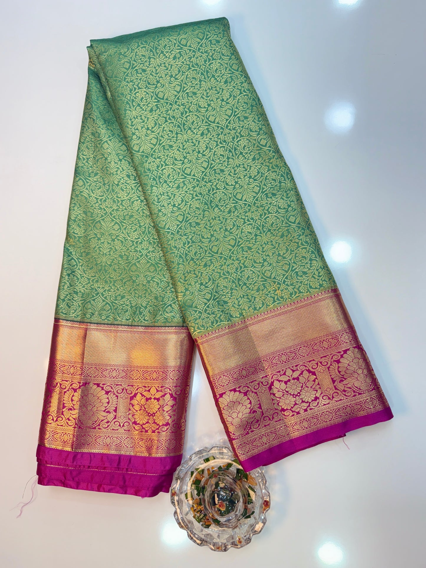 Semi Kanchi Pattu Brocade Saree with Zari Weaving and Contrast Border – Festive Wear