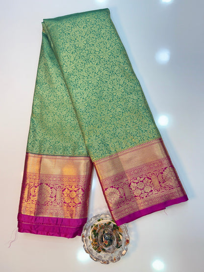 Semi Kanchi Pattu Brocade Saree with Zari Weaving and Contrast Border – Festive Wear